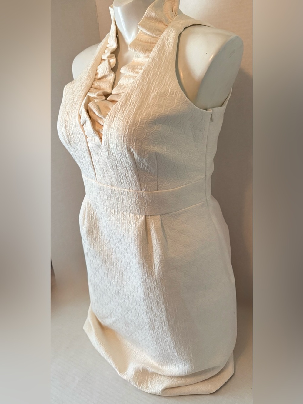 Just...Taylor Cream Sleeveless Midi Dress with Ruffled V-Neck Christopher & Bank